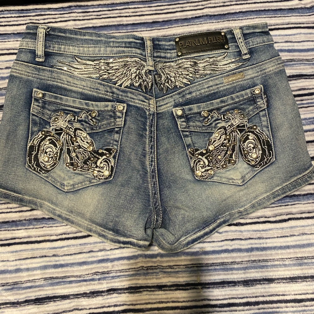 Platinum, plush, jean shorts